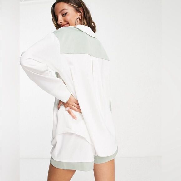 4th & Reckless X Free People Tall Color Block Shirt In Sage/Ecru - Picture 3 of 7